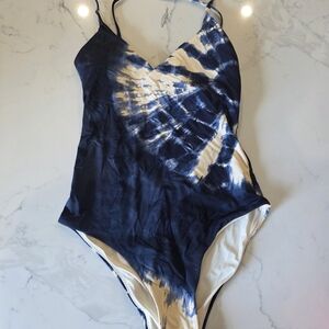 NWOT Baltic Born Cream and Navy Blue Tye Dye Swimsuit